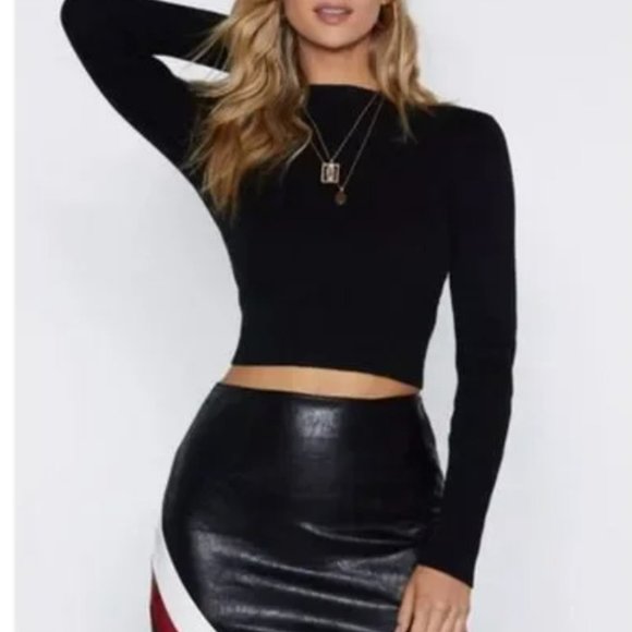 Vera & Lucy 'Stripe In' Faux Leather Mini Skirt Size M - Picture 4 of 6